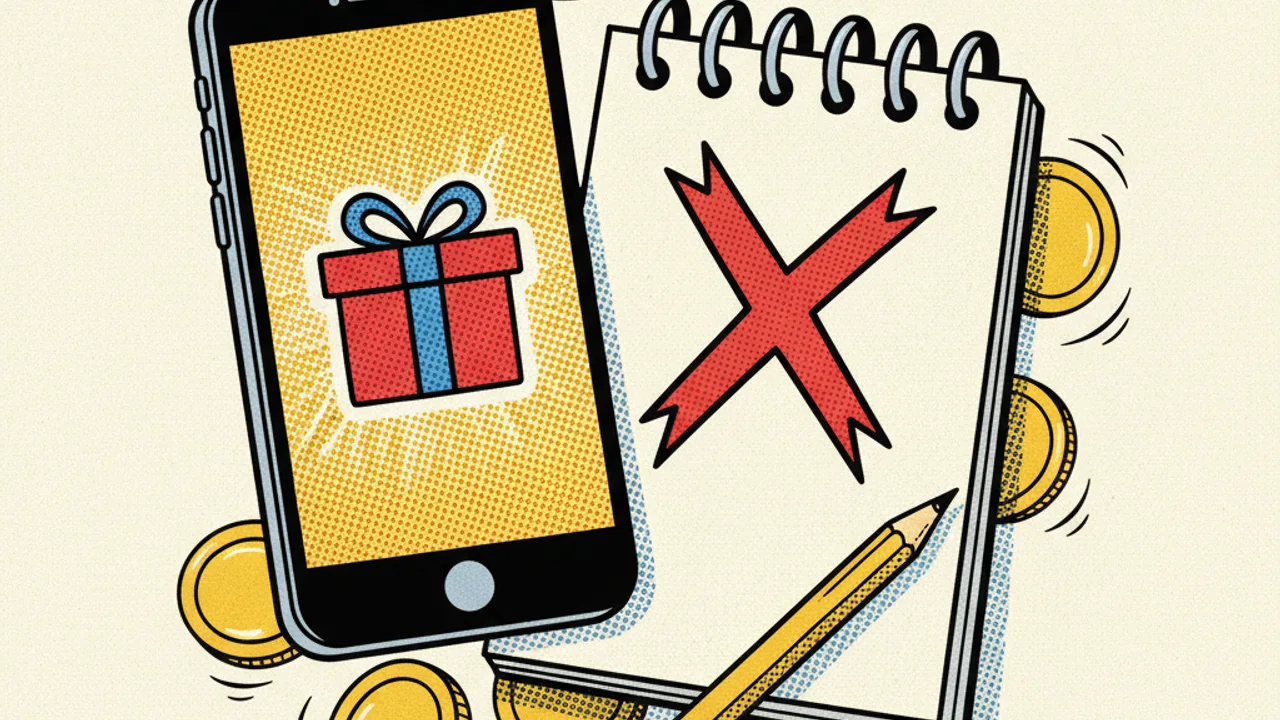 Hediye ikonlu telefon ve not defterinde kırmızı çarpı